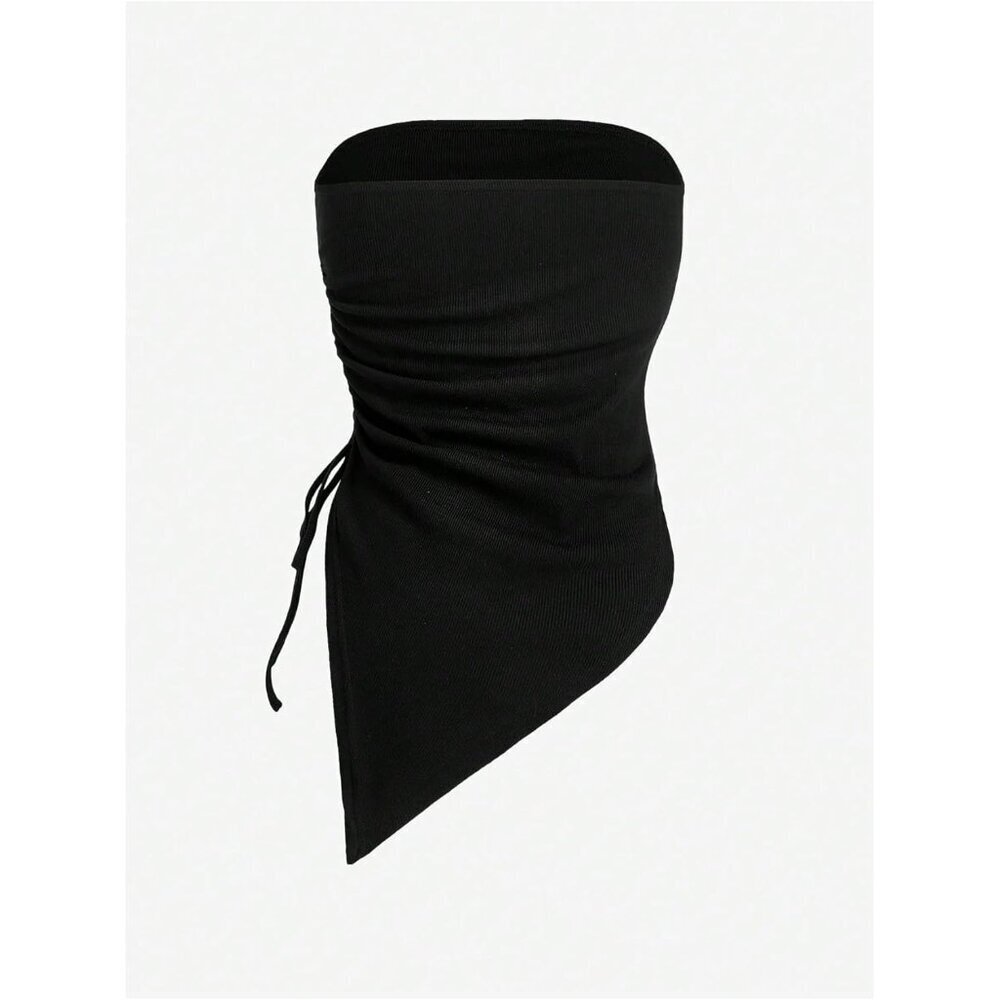 Women's Asymmetrical Strapless Star Ruched Tube Top Casual Punk Rock - Picture 2 of 5